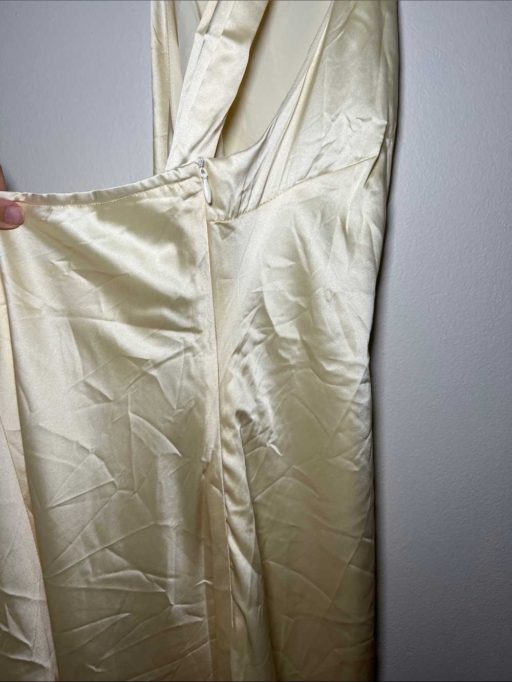 High-Neck Satin Maxi Dress in Pale Butter Yellow - Picture 4 of 6